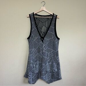 Lily top women 3X crochet lace sheer vneck tank front pockets grey & black